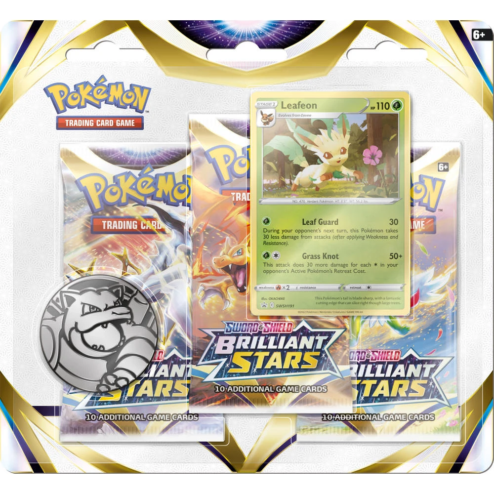 ASMODEE Pokémon TCG Sword & Shield: Brilliant Stars 3 Booster Blister Leafeon 3 ASMODEE Pokémon TCG Sword & Shield: Brilliant Stars 3 Booster Blister Leafeon